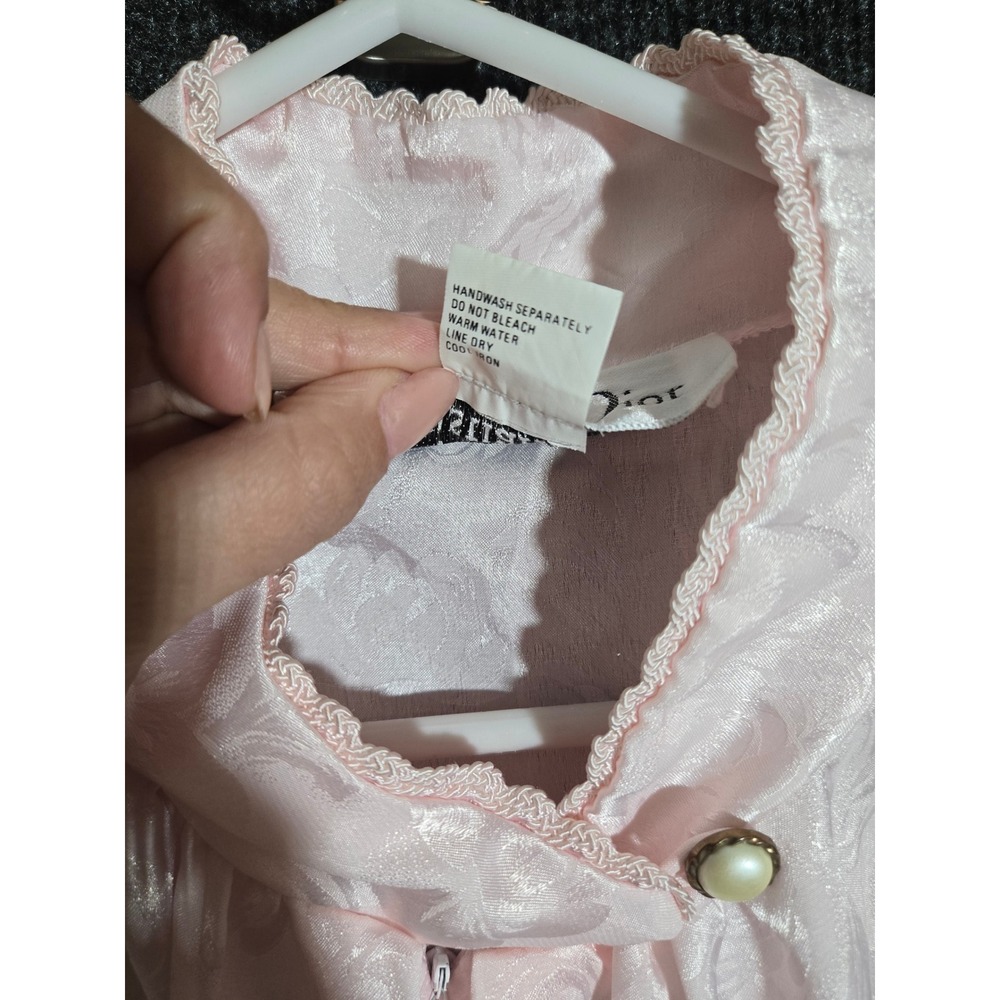 Christian Dior Vintage Pink Floral Jacquard Satin Nightgown Long Sleeve Small - Picture 6 of 13